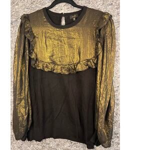 Ontwelfth Sweater Blouse -Womens 2X-Ruffles Sheer Shimmery Brown LS